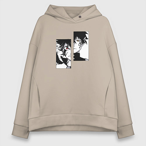 Женское худи оверсайз Черный клевер / Миндальный – фото 1