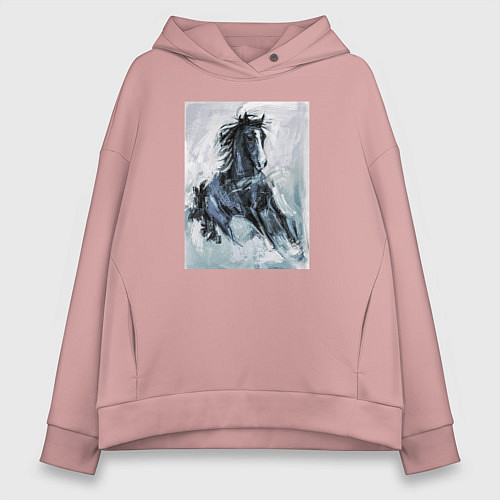 Женское худи оверсайз Лошадь арт / Пыльно-розовый – фото 1