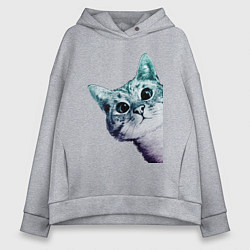 Толстовка оверсайз женская Любопытный кот, цвет: меланж