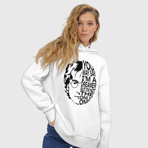Женское худи оверсайз Джон Леннон, цитата Imagine / Белый – фото 3