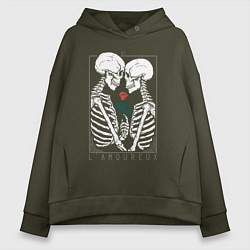 Толстовка оверсайз женская Love День святого Валентина, цвет: хаки