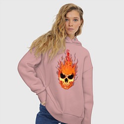Толстовка оверсайз женская Fire flame skull, цвет: пыльно-розовый — фото 2