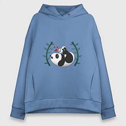 Толстовка оверсайз женская Мама панда с малышом, цвет: мягкое небо