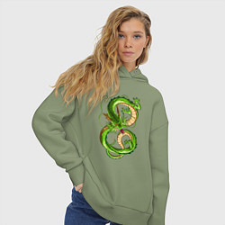 Толстовка оверсайз женская Зеленый лесной дух дракон, цвет: авокадо — фото 2