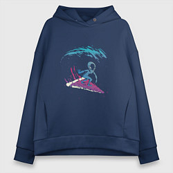 Толстовка оверсайз женская Инопланетный серфинг на пицце, цвет: тёмно-синий
