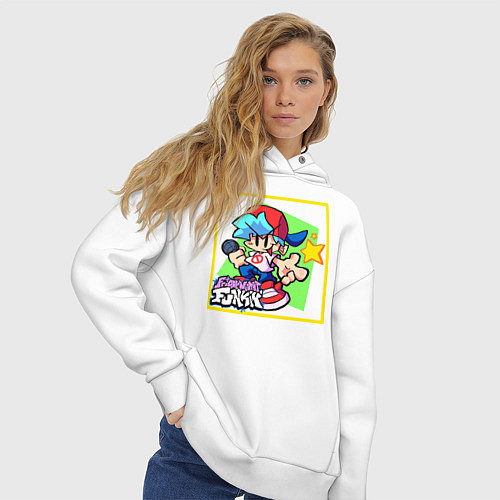 Женское худи оверсайз Friday Night Funkin Boyfriend / Белый – фото 3