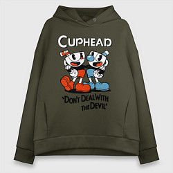 Толстовка оверсайз женская Cuphead, Dont deal with devil, цвет: хаки