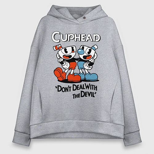 Женское худи оверсайз Cuphead, Dont deal with devil / Меланж – фото 1