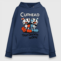 Толстовка оверсайз женская Cuphead, Dont deal with devil, цвет: тёмно-синий