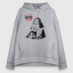 Толстовка оверсайз женская Танджиро Зеницу Иноске Незуко, цвет: меланж