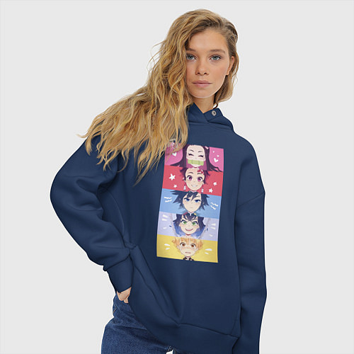 Женское худи оверсайз Клинок, рассекающий демонов ГЕРОИ / Тёмно-синий – фото 3