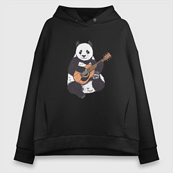 Толстовка оверсайз женская Панда гитарист Panda Guitar, цвет: черный
