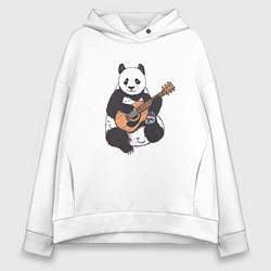 Толстовка оверсайз женская Панда гитарист Panda Guitar, цвет: белый