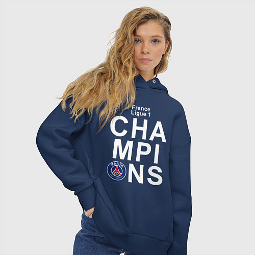 Женское худи оверсайз PSG CHAMPIONS / Тёмно-синий – фото 3
