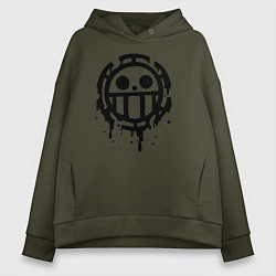 Толстовка оверсайз женская One Piece знак черной краской, цвет: хаки