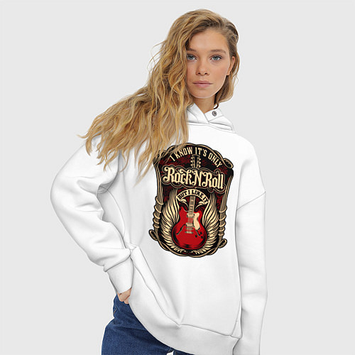 Женское худи оверсайз Гитара и крылья РОК / Белый – фото 3