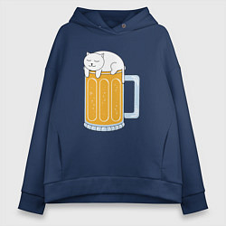 Толстовка оверсайз женская Beer Cat, цвет: тёмно-синий