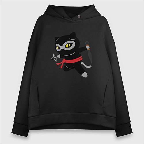 Женское худи оверсайз Ninja Cat / Черный – фото 1