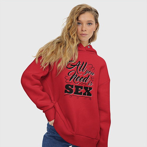Женское худи оверсайз All you need is SEX / Красный – фото 3