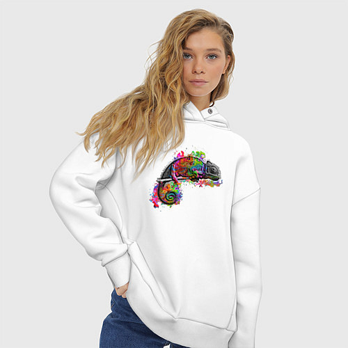 Женское худи оверсайз Хамелеон большой / Белый – фото 3