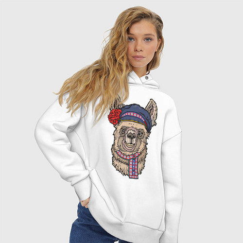 Женское худи оверсайз Славянская лама / Белый – фото 3