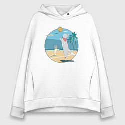 Толстовка оверсайз женская Cat Volleyball, цвет: белый