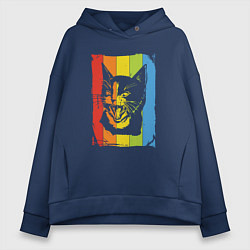 Толстовка оверсайз женская Angry Cat, цвет: тёмно-синий
