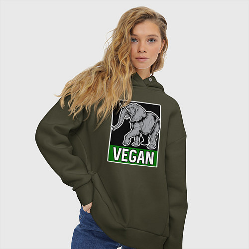 Женское худи оверсайз Vegan elephant / Хаки – фото 3