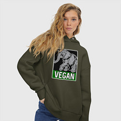 Толстовка оверсайз женская Vegan elephant, цвет: хаки — фото 2