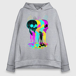 Толстовка оверсайз женская 4 ЧЕРЕПА SKULLS NEON, цвет: меланж