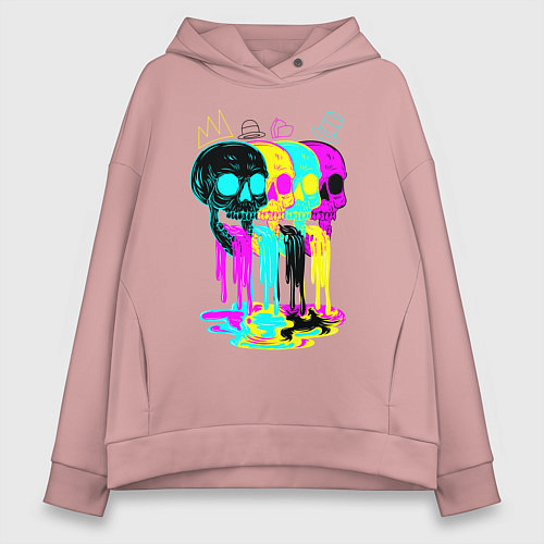 Женское худи оверсайз 4 ЧЕРЕПА SKULLS NEON / Пыльно-розовый – фото 1