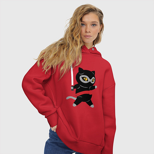 Женское худи оверсайз Ninja Cat / Красный – фото 3