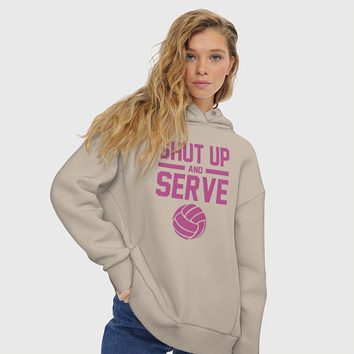 Женское худи оверсайз Shut Up And Serve / Миндальный – фото 3