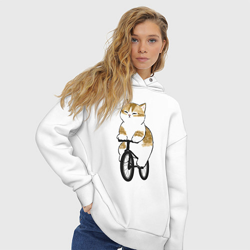 Женское худи оверсайз Котик на велосипеде / Белый – фото 3