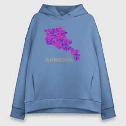 Толстовка оверсайз женская Карта - Армения, цвет: мягкое небо
