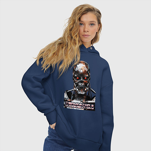 Женское худи оверсайз Terminator T-800 / Тёмно-синий – фото 3