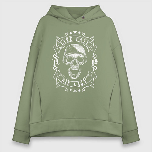 Женское худи оверсайз Череп в каске / Авокадо – фото 1