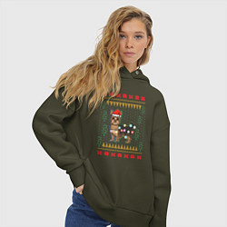 Толстовка оверсайз женская Рождественский свитер Йоркшик, цвет: хаки — фото 2