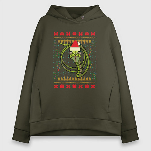 Женское худи оверсайз Рождественский свитер Скептическая змея / Хаки – фото 1