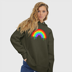 Толстовка оверсайз женская Colors of rainbow, цвет: хаки — фото 2