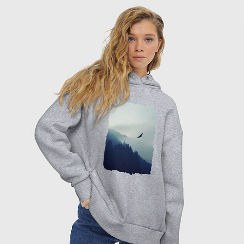 Женское худи оверсайз ОРЁЛ НАД ЛЕСОМ EAGLE / Меланж – фото 3