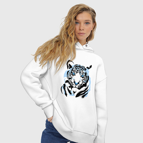 Женское худи оверсайз Line Blue Tiger / Белый – фото 3