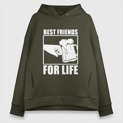 Толстовка оверсайз женская Best Friends For Life-Кулак встрою, цвет: хаки