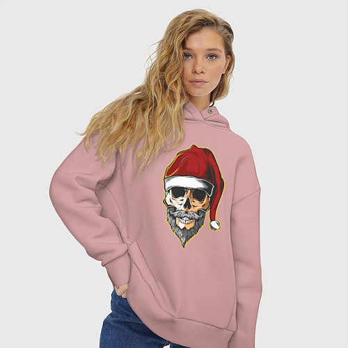 Женское худи оверсайз Santa Skull / Пыльно-розовый – фото 3