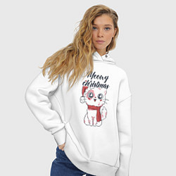 Толстовка оверсайз женская Christmas Cat, цвет: белый — фото 2