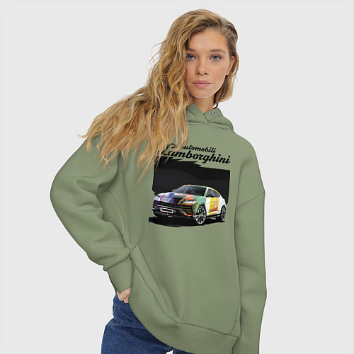 Женское худи оверсайз Lamborghini Urus - это очень круто! / Авокадо – фото 3
