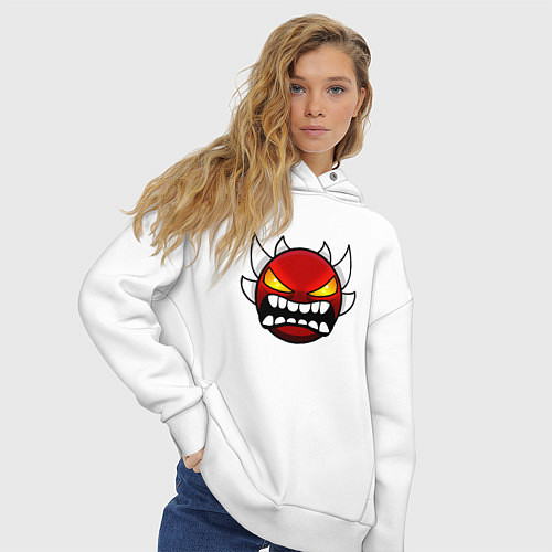 Женское худи оверсайз Geometry Dash: Anger Smile / Белый – фото 3