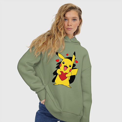 Женское худи оверсайз ПИКАЧУ И СЕРДЕЧКО POKENON PIKACHU LOVE / Авокадо – фото 3