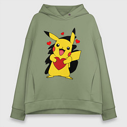 Толстовка оверсайз женская ПИКАЧУ И СЕРДЕЧКО POKENON PIKACHU LOVE, цвет: авокадо