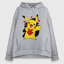 Толстовка оверсайз женская ПИКАЧУ И СЕРДЕЧКО POKENON PIKACHU LOVE, цвет: меланж